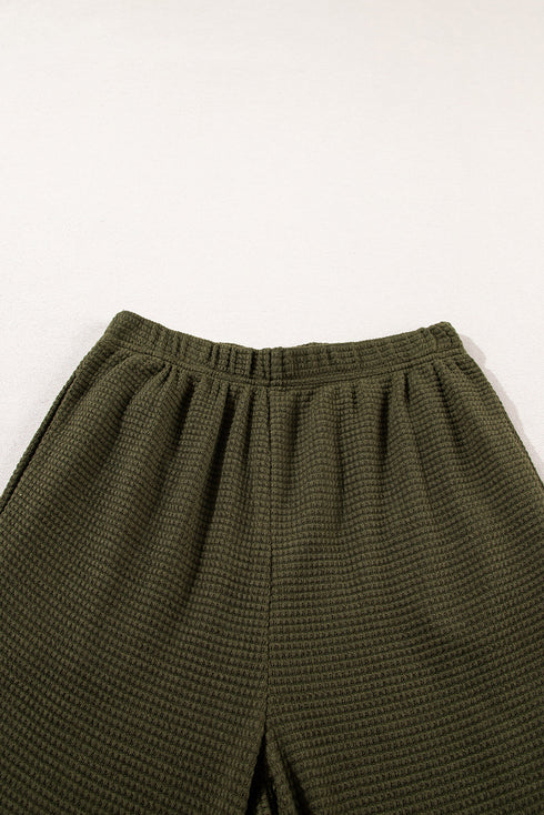 Solid Color Textured Buttoned Shirt and Casual Pants Set